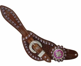 Basketweave Leather and Bling! Spur Straps w/ Pink Crystal Rhinestone Conchos - £23.82 GBP