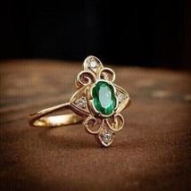 2Ct Oval Lab-Created Emerald Women Wedding Engagement Ring 14k YellowGol... - £109.34 GBP