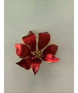 Cerrito Brooch Red Enamel Flower Rose Layered Petals Signed Gold Tone Vi... - $19.75