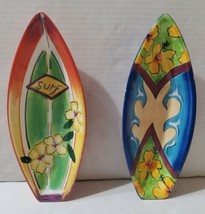 Clay Art Tropical Surf Board Shaped Snack Boat Dip Bowls 10&quot; Set 2 Ceramic  - $14.90
