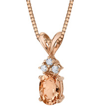 14K Rose Gold 0.75 Carat Oval Shape Morganite Diamond Pendant - £178.15 GBP