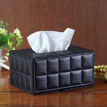 Facial Tissue Box Cover PU Leather Hotel Car Rectangle Container  Black - £9.48 GBP