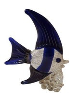 Cobalt Blue White Angelfish Riding A Wave 10&quot; Art Glass Sculpture Murano Style - £38.03 GBP