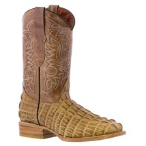 Mens Sand Cowboy Boots Real Leather Pattern Crocodile Tail Western Square Toe - £87.39 GBP