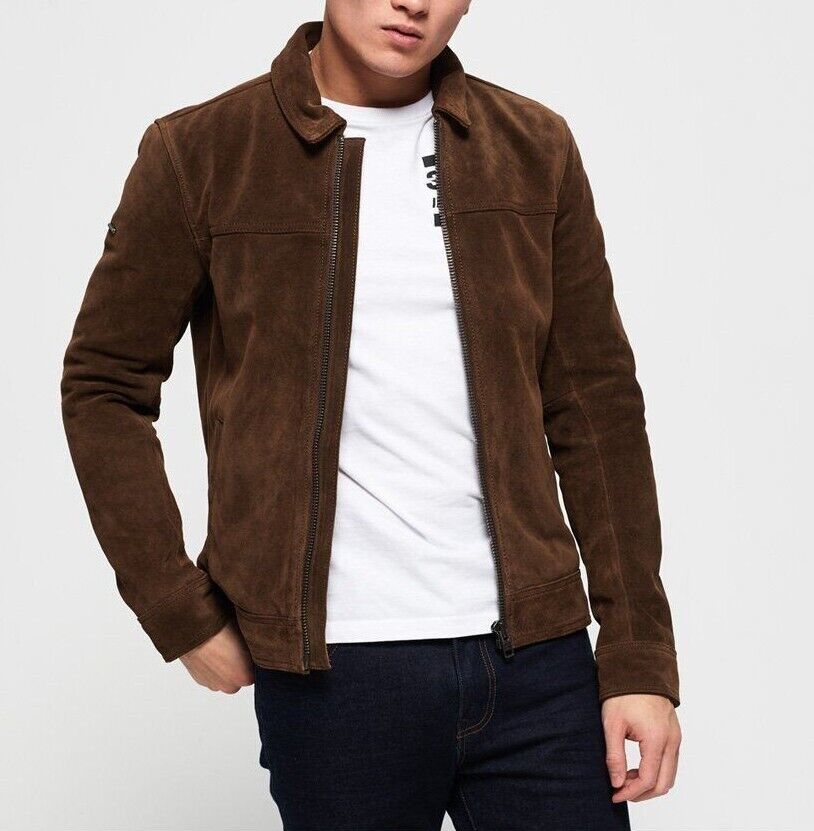Primary image for Brown Suede Leather Jacket for Men Cafe Racer Size XS S M L XL XXL Custom Made