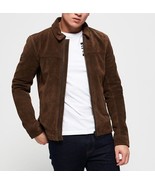 Brown Suede Leather Jacket for Men Cafe Racer Size XS S M L XL XXL Custo... - £120.19 GBP