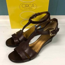 Circa by Joan &amp; David brown leather wedge sandals w/ ankle strap women’s... - £42.84 GBP