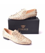 Men FERUCCI Gold Spikes Slippers Loafers Flat With Crystal GZ Rhinestone - £157.52 GBP