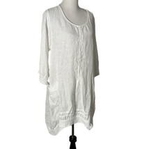 Lungo L&#39;arno Lagenlook Short Tunic Dress 100% Linen White Coverup Women ... - £29.98 GBP