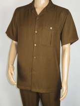 Men 2pc Walking Leisure Suit Short Sleeves By DREAMS 256-22 Solid Caramel image 4
