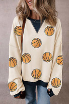 White Sequin Basketball Graphic Colorblock Edge Sweatshirt - £27.92 GBP