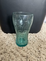 Coca Cola Embossed Blue Teal Tint 16 Oz Drinking Glass Tumbler - $9.51