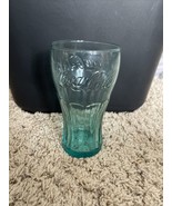 Coca Cola Embossed Blue Teal Tint 16 Oz Drinking Glass Tumbler - $9.51