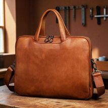 Leather Briefcase for Men, Vegetable Tanned Laptop Bag, Genuine Leather ... - $150.00