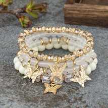 Women Bohemian Stackable Beads Multilayer Butterfly Crystal Stretch Bracelet set - £4.78 GBP