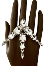 3&quot; Tall Clear Crystals Oversized Statement Full Finger Ring Drag Queen S... - £15.18 GBP