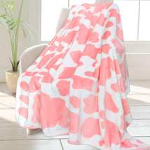 Cute Strawberry Cow Print Blanket Soft Fleece Flannel Lightweight Pink Cow Blank - £19.30 GBP