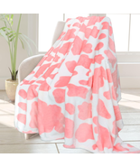 Cute Strawberry Cow Print Blanket Soft Fleece Flannel Lightweight Pink C... - £18.87 GBP