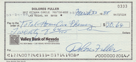 Dolores Fuller &quot;Glen or Glenda&quot; autographed Check 1988 Signed Document 2 - $79.99