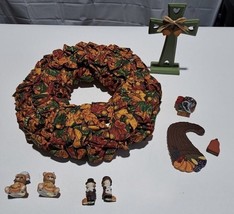 Thanksgiving decorations lot, cloth wreath, Pilgrims, etc - $4.89