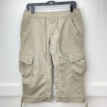 North Face Cargo Capri Sz 8 Beige Nylon Hiking Trail Cropped Pants Cinch... - $15.99