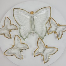 Vintage Glass Butterfly Hors d&#39;oeuvres Serving Set 5 Piece Japan - £35.43 GBP