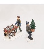 Christmas Village Man pushing Cart Man with Potted Evergreen Tree 2&quot; Chi... - £14.62 GBP