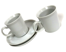 Set Of 2 Vtg White Tea Cups And Saucers Small Japan Mod Retro Kitchen - £11.86 GBP