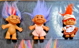 Vintage Russ Troll Dolls Lot Of 3 Thanksgiving, Purple And RED-WHITE-BLUE Hair - $29.03