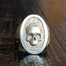 925 Sterling Silver Handmade Skull Ring for Man, Handmade Biker Signet Ring, - £102.22 GBP