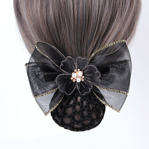 Elegant Organza with Crystal Beads Flower Hair Bun Holder Clip - £6.44 GBP