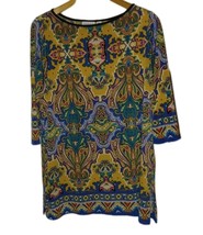 Women&#39;s Susan Graver 3/4 Sleeve Print Blouse Blue/Yellow/Purple Size Large - $30.00