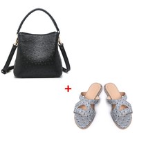 New Gray Ostrich Leather Women Hot Selling Shoes and Bag Set for Fashion Style M - £60.59 GBP