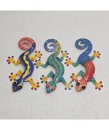 Set Of 3 Hanging Metal Colorful Gecko Lizards Made In Haiti - €21,16 EUR
