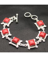 Wholesale Artist-Crafted Sterling Silver &amp; Red Coral Square Cab Chain Br... - £34.29 GBP