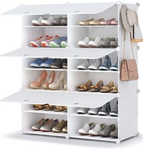 6 Tier Shoe Storage Cabinet With 24 Pair Plastic Shoe Shelves For Closet Hallway - £41.51 GBP