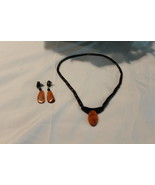 Vintage Orange Spiny Oyster Pendant Black Coral Earrings Set 16 1/2 &quot; Ne... - $475.00