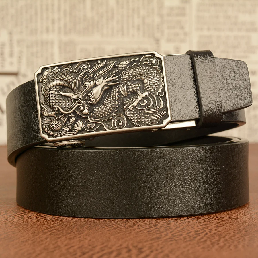 3.5CM China Automatic Dragon Buckle Belt Men Genuine  Leather Men&#39;s Belt-125CM - £25.11 GBP