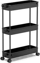 Spacekeeper Slim Rolling Storage Cart, Laundry Room Organization, 3 Tier, Black - £26.37 GBP