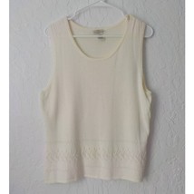 Vintage Yarnworks Ivory Knit Top Vest Women Large Sequin Crochet Sleeveless - £11.47 GBP