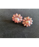 Vintage Japan Lavender iridescent Beaded Clip Earrings - £14.61 GBP