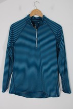 LL Bean M Blue Stripe 1/4 Zip Mock Performance Active Top Long Sleeve 294244 - £19.17 GBP