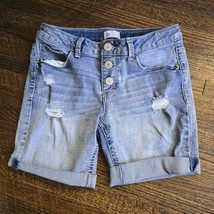 SO Denim Jean Shorts Girls Size 16 Button Fly Distressed Light Denim - $14.03