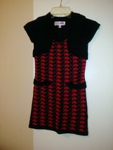 Derek Heart Girl Red multi-color acrylic houndstooth shrug knit dress    128/136 - £5.99 GBP