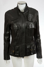 Jean Claude Jitrois Black Lambskin Leather Military Safari Jacket sz 42 ... - $260.00