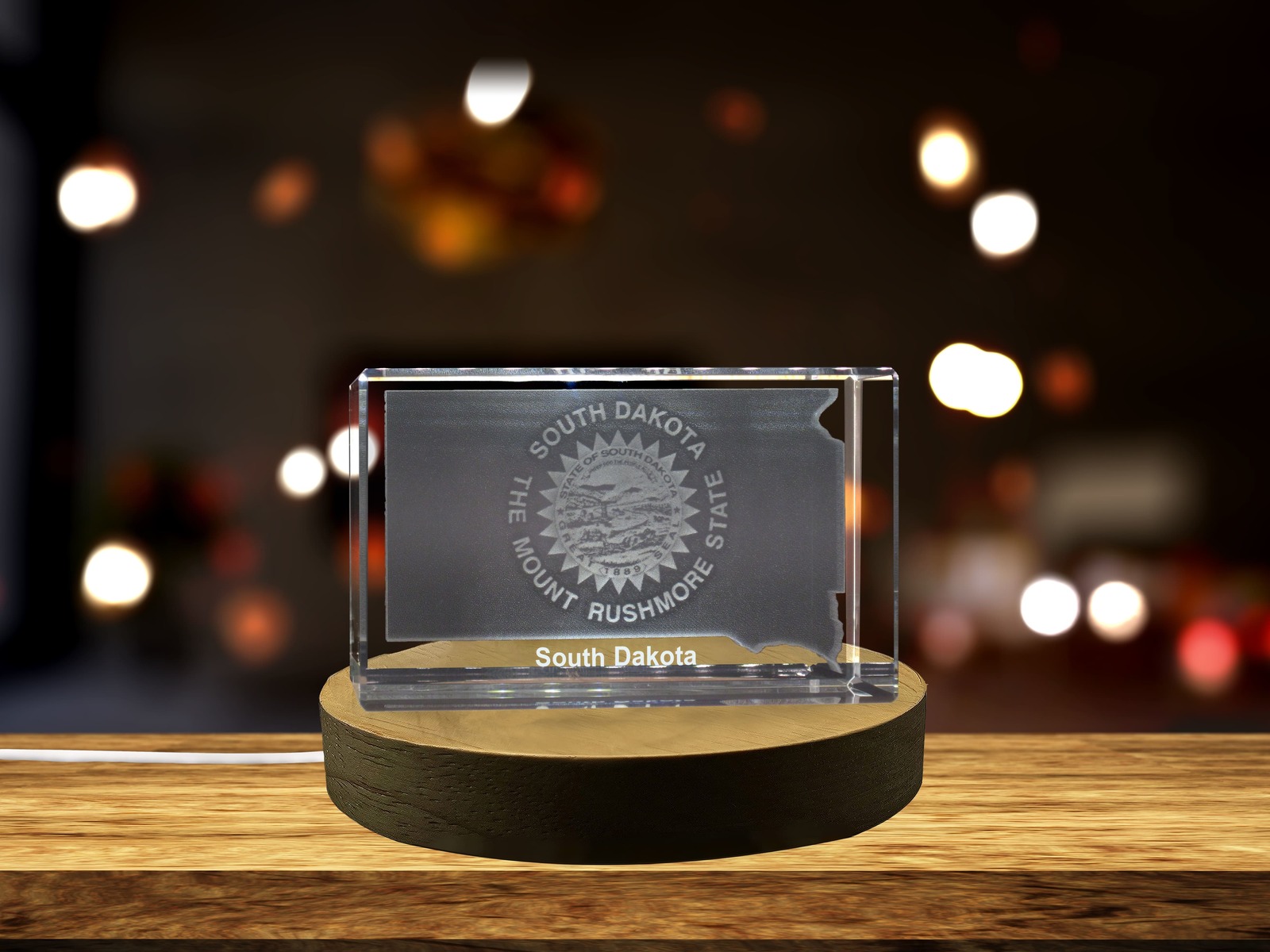 LED Base included | South Dakota 3D Engraved Crystal 3D Engraved Crystal Keepsak