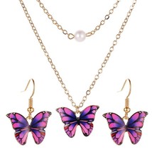 Fashion Butterfly Pendant Earrings Necklace For Women Girls Classic Design Insec - £9.65 GBP