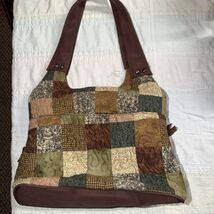 Donna Sharp Patchwork Quilted Shoulder Handbag, Purse Green Brown, Tan - $19.79