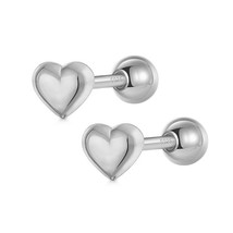 Ling silver romantic heart screw stud earrings for women children baby girls minimalist thumb200