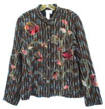 Coldwater Creek Embellished Art Jacket Colorful Textured Rose Appliques MEDIUM - £26.04 GBP